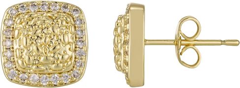 14K Gold Square Rough Textured Nugget Earring For Men Women,Cubic Zirconia Stud Earring in Saudi Arabia
