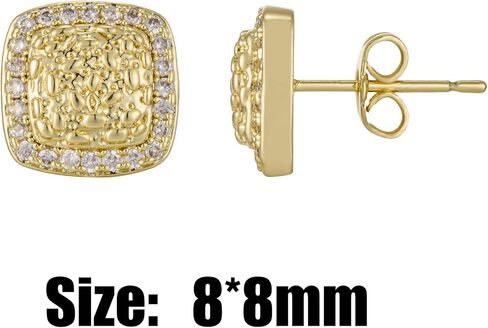 14K Gold Square Rough Textured Nugget Earring For Men Women,Cubic Zirconia Stud Earring in Saudi Arabia