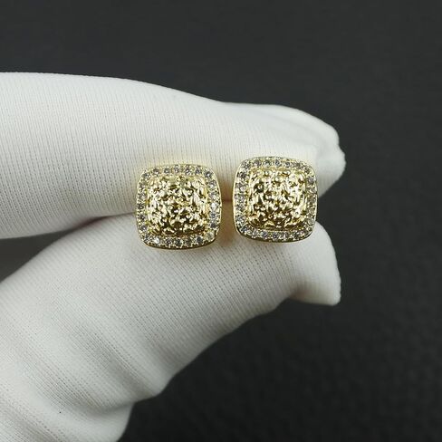 14K Gold Square Rough Textured Nugget Earring For Men Women,Cubic Zirconia Stud Earring in Saudi Arabia