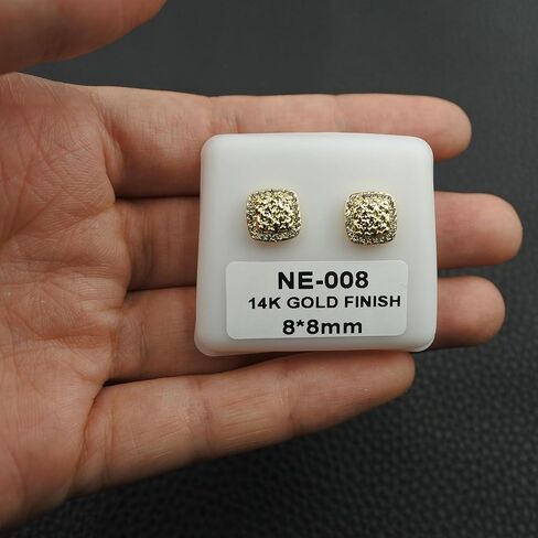 14K Gold Square Rough Textured Nugget Earring For Men Women,Cubic Zirconia Stud Earring in Saudi Arabia