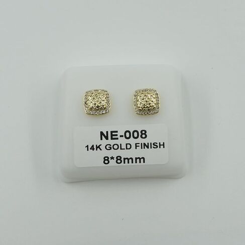 14K Gold Square Rough Textured Nugget Earring For Men Women,Cubic Zirconia Stud Earring in Saudi Arabia