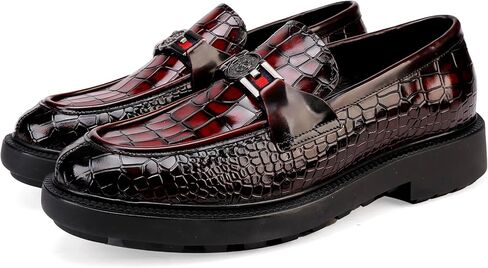 حذاء رجالي من الجلد من Penny Loafer بنعل سميك بدون كعب للقيادة مع إبزيم، حذاء رسمي لحفلات الزفاف والحفلات للرجال in Kuwait