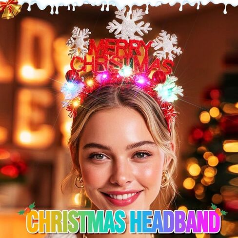 GORTIN Christmas Headband Light up Snowflake Headpiece Christmas Holiday Costume Hair Accessories for Women in Saudi Arabia