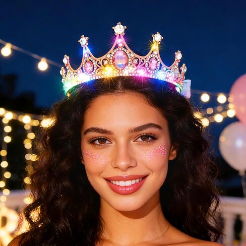 Urieo Light up Crown LED Rhinestone Tiara Birthday Hair Accessories for Women in Saudi Arabia
