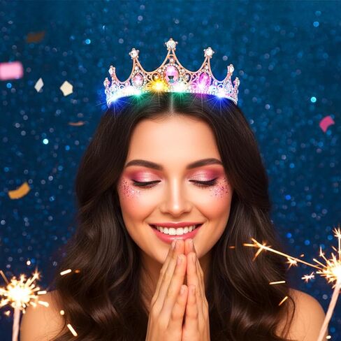 Urieo Light up Crown LED Rhinestone Tiara Birthday Hair Accessories for Women in Saudi Arabia