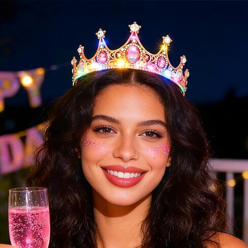 Urieo Light up Crown LED Rhinestone Tiara Birthday Hair Accessories for Women in Saudi Arabia