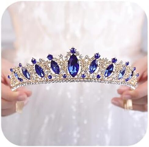 Wekicici Crystal Tiara with Comb Wedding Blue Crown Princess Queen Headband for Brides Hair Accessories for Women Halloween Birthday Costume Party Pageant in Saudi Arabia