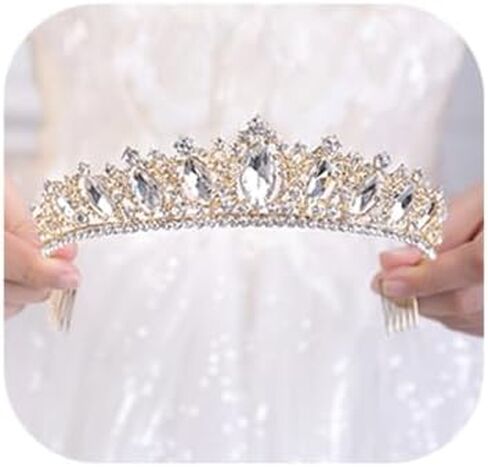 Wekicici Crystal Tiara with Comb Wedding Blue Crown Princess Queen Headband for Brides Hair Accessories for Women Halloween Birthday Costume Party Pageant in Saudi Arabia