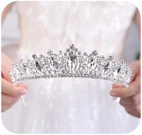 Wekicici Crystal Tiara with Comb Wedding Blue Crown Princess Queen Headband for Brides Hair Accessories for Women Halloween Birthday Costume Party Pageant in Saudi Arabia