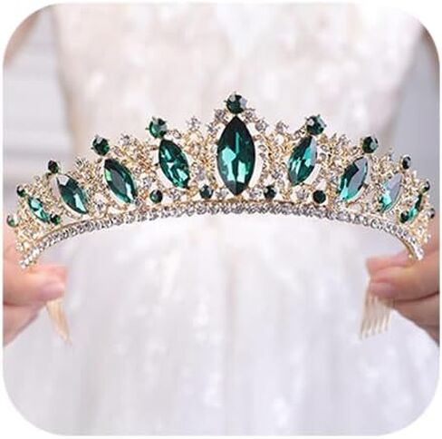 Wekicici Crystal Tiara with Comb Wedding Blue Crown Princess Queen Headband for Brides Hair Accessories for Women Halloween Birthday Costume Party Pageant in Saudi Arabia