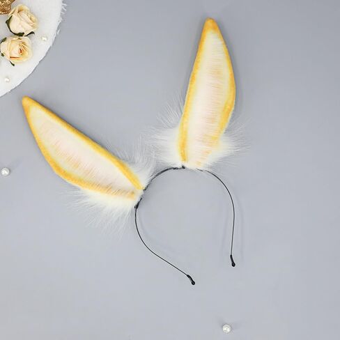 Plush Bunny Ear Headwear Faux Fur Animal Ear Headband Rabbit Ear Hairband Party Anime Cosplay Hair Accessories (Yellow) in Saudi Arabia