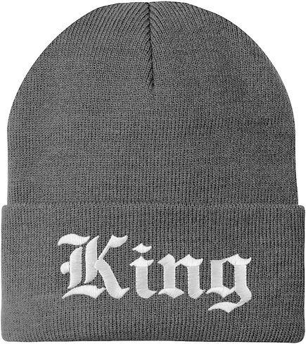 Trendy Apparel Shop King Old English Embroidered Long Cuff Beanie in Saudi Arabia