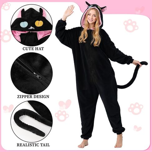 Pigmiss Unisex Adult Cat Onesie Pajamas Animal Cartoon Jumpsuit Halloween Christmas Cosplay Costume Sleepwear for men Women in Saudi Arabia
