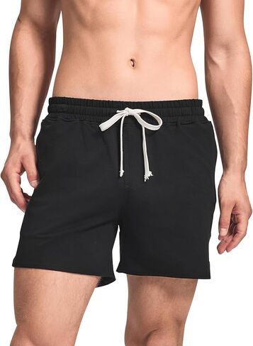 HEAVYWOOD Cotton Short Mens 5 Inch Pajamas Bottom Lounge Sleep Shorts Elastic Waist Lightweight Sleepwear with Pocket in Saudi Arabia