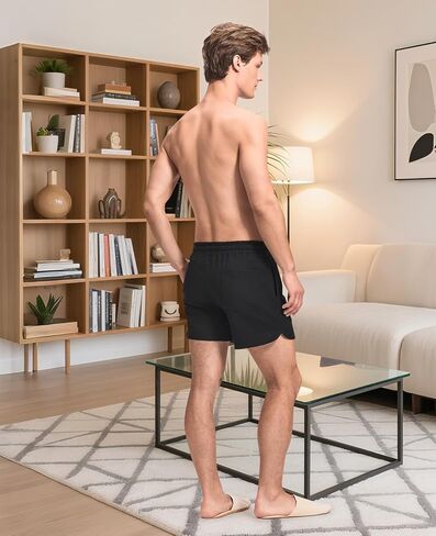 HEAVYWOOD Cotton Short Mens 5 Inch Pajamas Bottom Lounge Sleep Shorts Elastic Waist Lightweight Sleepwear with Pocket in Saudi Arabia