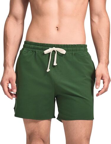 HEAVYWOOD Cotton Short Mens 5 Inch Pajamas Bottom Lounge Sleep Shorts Elastic Waist Lightweight Sleepwear with Pocket in Saudi Arabia