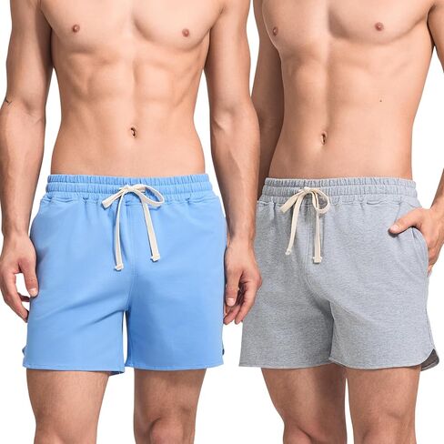 HEAVYWOOD Cotton Short Mens 5 Inch Pajamas Bottom Lounge Sleep Shorts Elastic Waist Lightweight Sleepwear with Pocket in Saudi Arabia