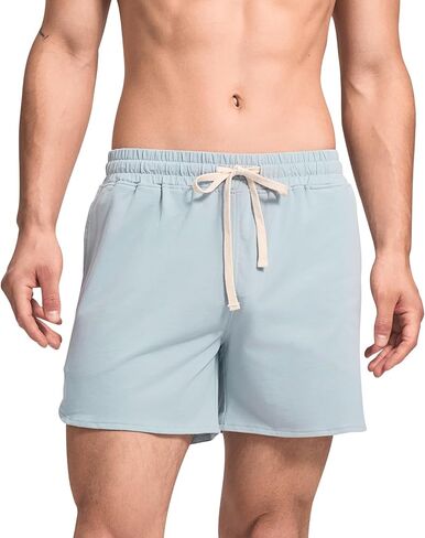 HEAVYWOOD Cotton Short Mens 5 Inch Pajamas Bottom Lounge Sleep Shorts Elastic Waist Lightweight Sleepwear with Pocket in Saudi Arabia