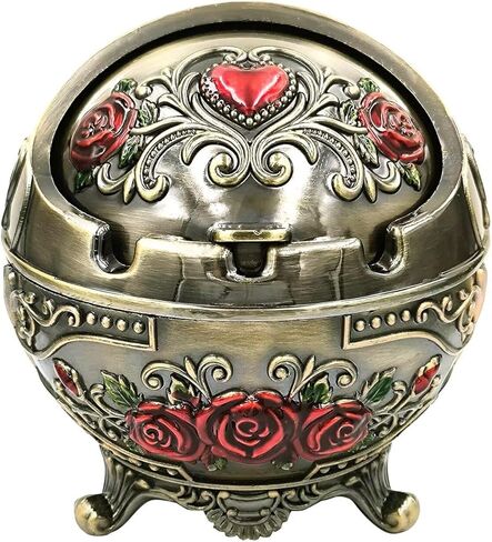 Hourwof Vintage Windproof Ashtray with Lid for Cigarettes,Decorative Ashtray for Outdoor Indoor Patio Balcony Home Office Decor,Bronze in Kuwait