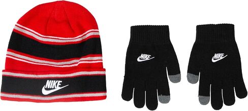Nike Big Kids Stripe Beanie & Gloves 2-Piece Set - Black/Red - One Size Fits All (8-20) in Saudi Arabia