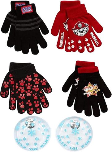 Nicklelodeon Assorted Characters 4- Pairs Gloves Cold Weather Set,Little Boys, Age 2-7 Paw Patrol 4 Pair Gloves Set with Handwarmers in Saudi Arabia