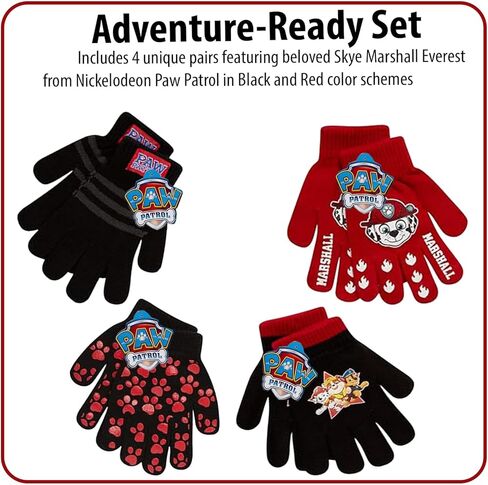 Nicklelodeon Assorted Characters 4- Pairs Gloves Cold Weather Set,Little Boys, Age 2-7 Paw Patrol 4 Pair Gloves Set with Handwarmers in Saudi Arabia