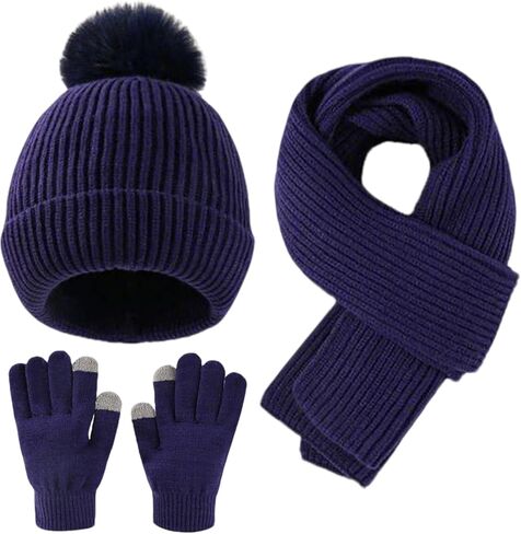 طفل صبي فتاة قبعة صغيرة وشاح قفازات تعمل باللمس مجموعة قبعة دافئة متماسكة مع Pompom وشاح طويل الرقبة جهاز تدفئة محمول in Saudi Arabia