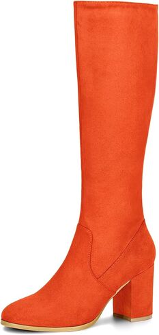 Allegra K Women's Side Zipper Chunky Heel Knee High Orange Boots 7.5 M US - in Saudi Arabia