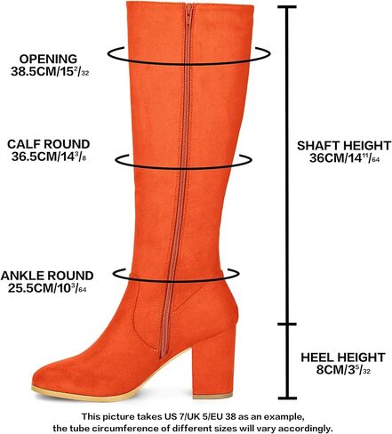 Allegra K Women's Side Zipper Chunky Heel Knee High Orange Boots 7.5 M US - in Saudi Arabia