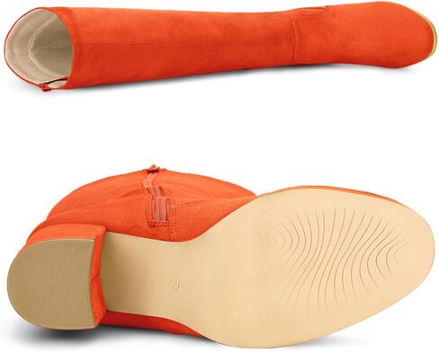 Allegra K Women's Side Zipper Chunky Heel Knee High Orange Boots 7.5 M US - in Saudi Arabia
