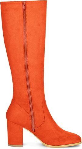 Allegra K Women's Side Zipper Chunky Heel Knee High Orange Boots 7.5 M US - in Saudi Arabia