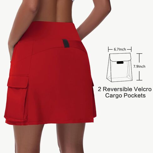 Women's 16" Hiking Cargo Skort Skirt - High Waisted Golf Dressy Casual Workout Sport Skirt with Liner Quick Dry UPF50 Red in Saudi Arabia
