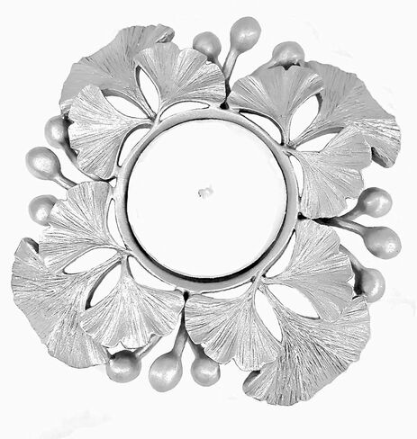 Ginkgo Leaf Design Votive Candle Holder Brushed Pewter 4.5" Made in USA in Saudi Arabia
