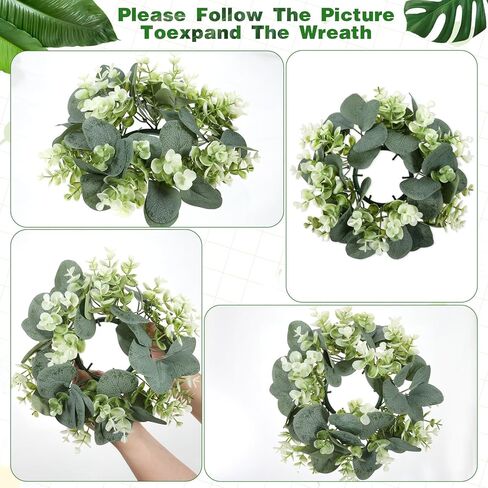 SHENLIU 10 Pcs Candle Rings Artificial Eucalyptus Leaves Wreath Greenery Leaves Boho Garland Pillar Candleholders Candle Rings for Wedding Party Home Table Door in Saudi Arabia