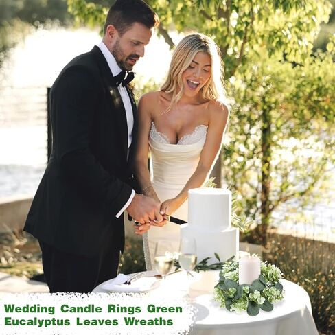 SHENLIU 10 Pcs Candle Rings Artificial Eucalyptus Leaves Wreath Greenery Leaves Boho Garland Pillar Candleholders Candle Rings for Wedding Party Home Table Door in Saudi Arabia