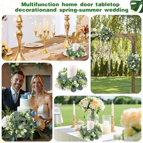 SHENLIU 10 Pcs Candle Rings Artificial Eucalyptus Leaves Wreath Greenery Leaves Boho Garland Pillar Candleholders Candle Rings for Wedding Party Home Table Door in Saudi Arabia