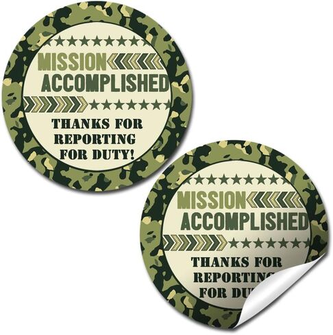 Mission Accomplished Army Tank Birthday Thank You Sticker Labels for Boys, 40 2" Party Circle Stickers by AmandaCreation, Great for Party Favors, Envelope Seals & Goodie Bags in Saudi Arabia