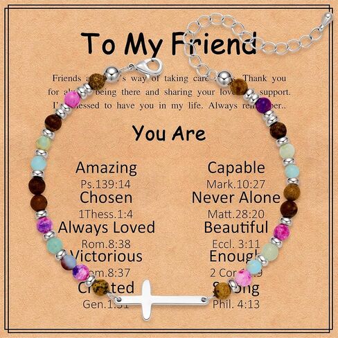 Christian Birthday Gift Bracelet for Women Friend Gifts Cross Bracelets Nature Stone Bead Bestie Friendship Faith Bracelet in Saudi Arabia