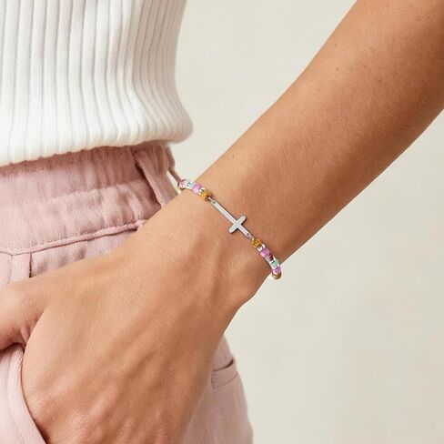 Christian Birthday Gift Bracelet for Women Friend Gifts Cross Bracelets Nature Stone Bead Bestie Friendship Faith Bracelet in Saudi Arabia