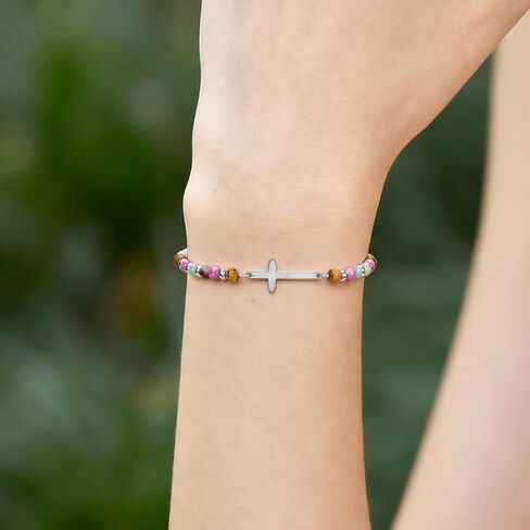 Christian Birthday Gift Bracelet for Women Friend Gifts Cross Bracelets Nature Stone Bead Bestie Friendship Faith Bracelet in Saudi Arabia