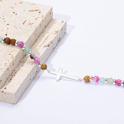 Christian Birthday Gift Bracelet for Women Friend Gifts Cross Bracelets Nature Stone Bead Bestie Friendship Faith Bracelet in Saudi Arabia