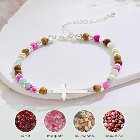 Christian Birthday Gift Bracelet for Women Friend Gifts Cross Bracelets Nature Stone Bead Bestie Friendship Faith Bracelet in Saudi Arabia