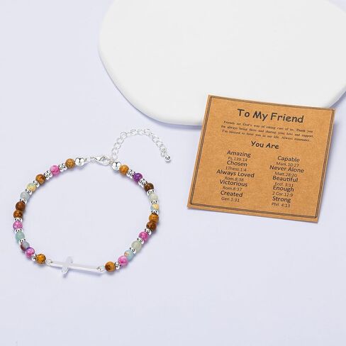 Christian Birthday Gift Bracelet for Women Friend Gifts Cross Bracelets Nature Stone Bead Bestie Friendship Faith Bracelet in Saudi Arabia