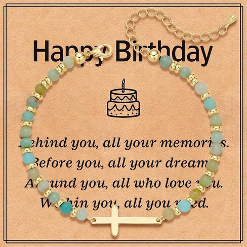Christian Birthday Gift Bracelet for Women Friend Gifts Cross Bracelets Nature Stone Bead Bestie Friendship Faith Bracelet in Saudi Arabia