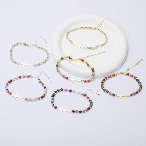 Christian Birthday Gift Bracelet for Women Friend Gifts Cross Bracelets Nature Stone Bead Bestie Friendship Faith Bracelet in Saudi Arabia