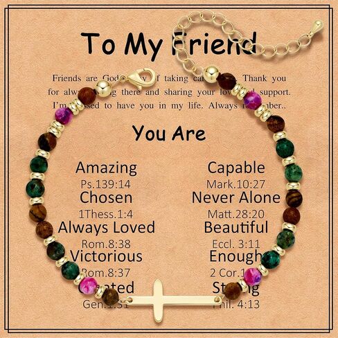 Christian Birthday Gift Bracelet for Women Friend Gifts Cross Bracelets Nature Stone Bead Bestie Friendship Faith Bracelet in Saudi Arabia