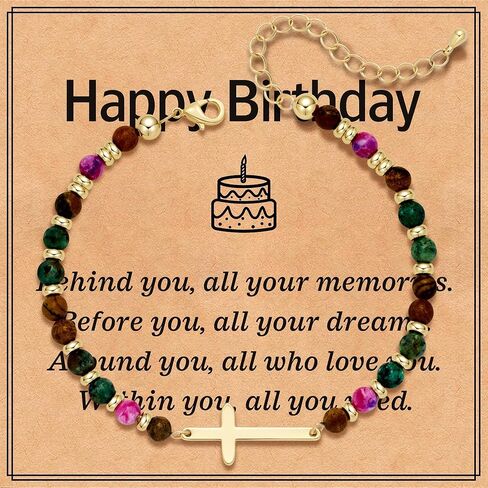 Christian Birthday Gift Bracelet for Women Friend Gifts Cross Bracelets Nature Stone Bead Bestie Friendship Faith Bracelet in Saudi Arabia