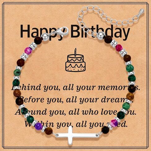 Christian Birthday Gift Bracelet for Women Friend Gifts Cross Bracelets Nature Stone Bead Bestie Friendship Faith Bracelet in Saudi Arabia