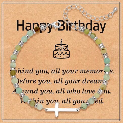 Christian Birthday Gift Bracelet for Women Friend Gifts Cross Bracelets Nature Stone Bead Bestie Friendship Faith Bracelet in Saudi Arabia