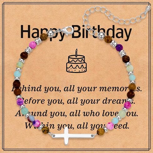 Christian Birthday Gift Bracelet for Women Friend Gifts Cross Bracelets Nature Stone Bead Bestie Friendship Faith Bracelet in Saudi Arabia